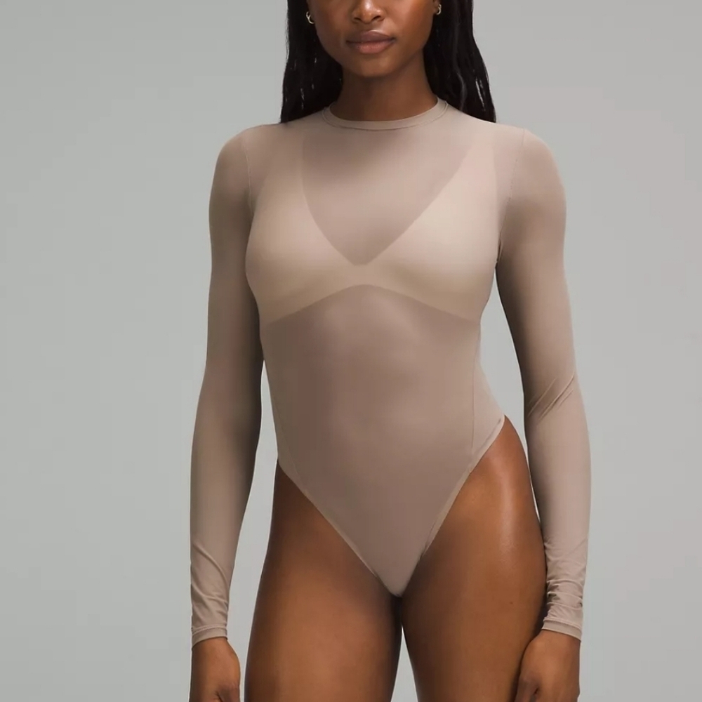 LULULEMON Nulu Mesh Long Sleeve Crewneck Bodysuit. Taupetastic. XS NWT